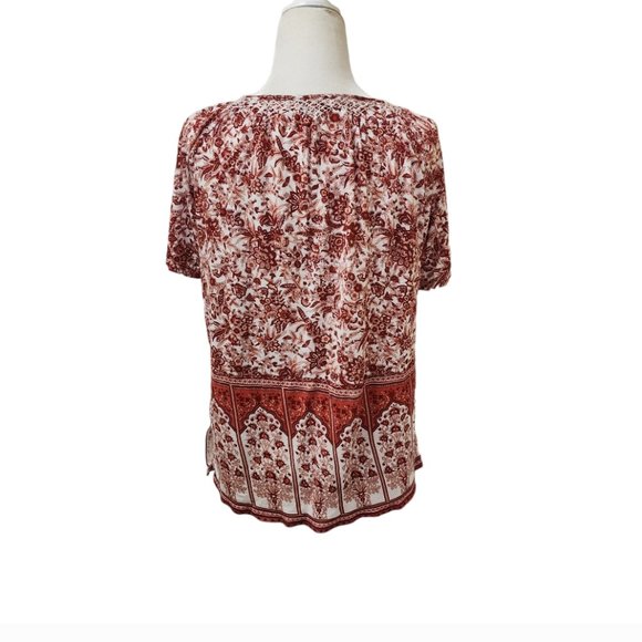 Lucky Brand Red/Cream Paisley Boho Top Size Small Petite - Picture 3 of 7